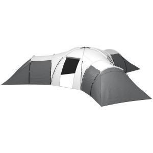 Tunneltält Familjetält Grå av Polyester för Camping 6-9 Personer med 3 Sovrum och Vardagsrum Vattenpelare 2000 mm