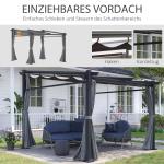 Pergola med Soltak, Modern Trädgårdspaviljong med Sidoväggar, Vattenavvisande Takduk i Polyester, Mörkgrå, 2,97 x 2,95 m
