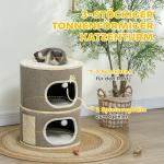 Skraptunna Klösmöbel Kaffebrunt Krämvit av Sisal för Katter upp till 6 kg med 2 Grottor och Lekbollar 69 cm