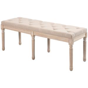 Klädd Bänk Sängbänk Beige av Tyg med Linnelook och Trä för Sovrum Vintage Bänk med Knappar Lastkapacitet upp till 120 kg 117 x 40 x 48 cm