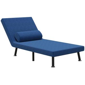Sovstol Bäddfåtölj Mörkblå av Tyg med Linnelook och Metall för Gäster Hopfällbar Säng med Ryggkudde 75 x 70 x 75 cm