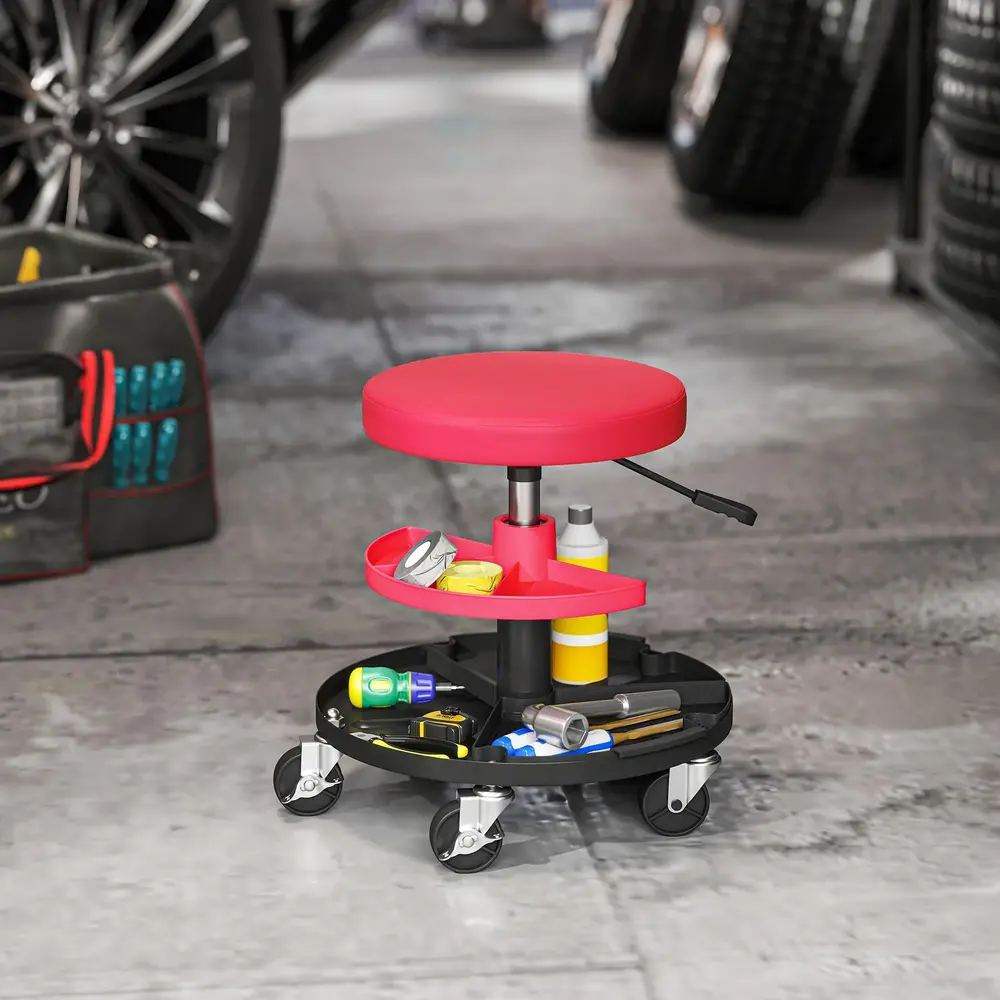 Verkstadspall Höjdjusterbar med Hjul 40–51 cm, Röd