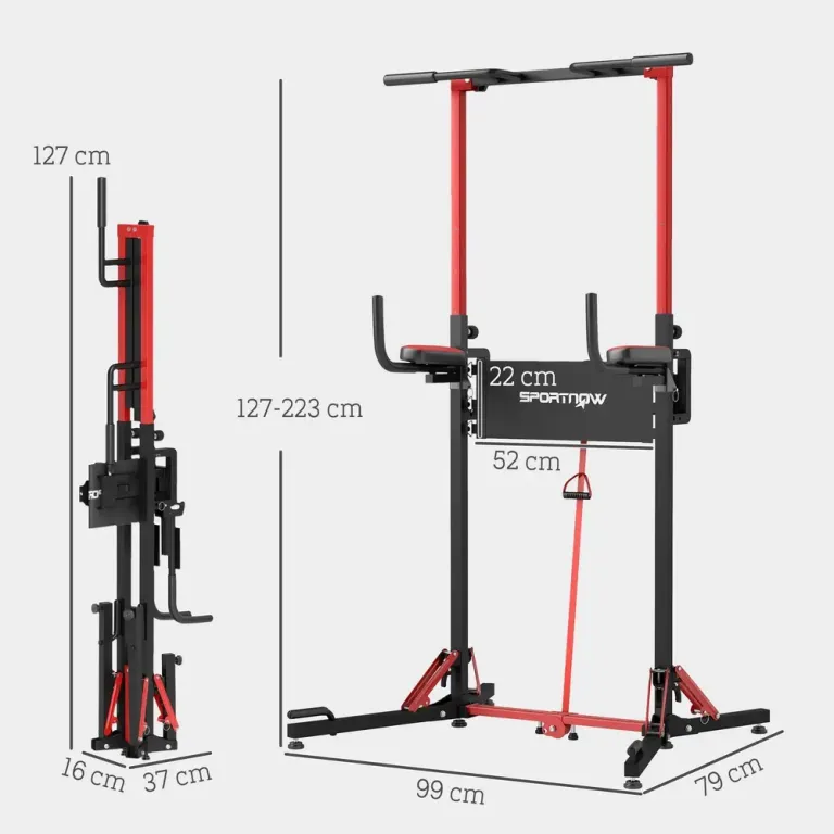 Power Tower Träningsstation Höjdjusterbar 127–223 cm, Röd