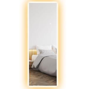 Helfigursspegel Väggspegel Transparent av Glas för Sovrum Ramlös Stående Spegel med LED Belysning 40 x 120 cm