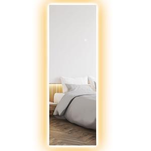 Helfigursspegel Väggspegel Transparent av Glas för Sovrum Ramlös Stående Spegel med LED Belysning 40 x 120 cm
