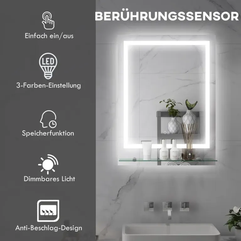 Badrumsspegel Väggspegel Silver av Glas LED 70 x 50 cm