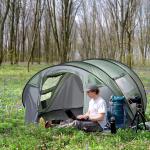 Stort Kupoltält för Camping, Rymligt Familjetält för 4-5 Personer med Myggnät, Vattentät Design för Utomhusäventyr, Mörkgrön/Grå, 2635 x 220 x 123 cm