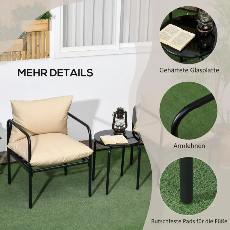 Trädgårdsmöbelset Bistroset Beige av Stål 3 Delar 2