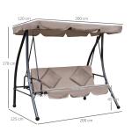Hammock Trädgårdsgunga 3-Sits 2-i-1 Beige av Stål ve Tyg för Trädgård ve Terrass Gunga med Liggfunktion 340 kg 200 x 125 x 170 cm