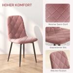 Matstolar Set med 4 Köksstolar i Sammetslook med Ryggstöd, Rosa, 45x54x87 cm