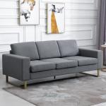 Soffa 3-Sits Tygsoffa med Kudde och Armstöd Linne Elegant för Vardagsrum Mörkgrå 200 X 82 X 78 Cm