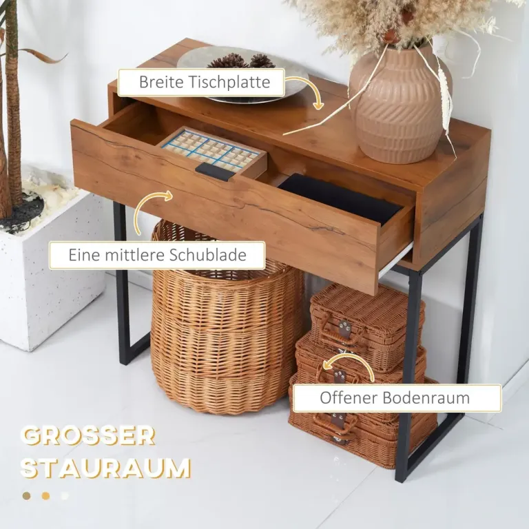 Industrikonsolbord Skänk med 1 Låda Brun + Svart, Natur