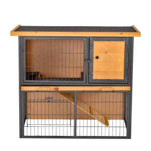Smådjurshus Hållbar Ljusgul Trä Metall för Husdjur med Låsbar Dörr och Upphöjd Design för Skydd och Komfort 89,5 x 45 x 81 cm