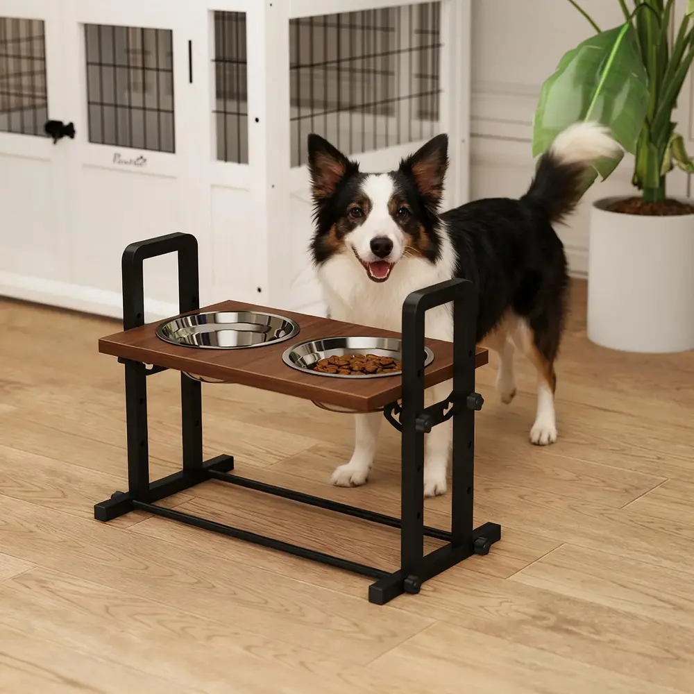Hundskål Upphöjd 4 Höjdjusterbara Matskålar med Stativ 2 x