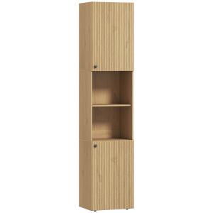 Badrumsskåp Högt Ekfärgad Trä för Badrum och Hall Förvaring 6 Hyllplan med Dörrar och Öppna Fack Robust och Platsbesparande Design