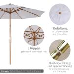Parasoll Träparaply Trädgårdsparaply Krämvit Bambu och Trä för Trädgård och Balkong Väderbeständigt Solskydd 300 Cm