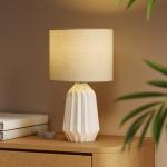 Bordslampa Klassisk Vit Linnetyg och Keramik för Sovrum och Vardagsrum Sänglampa med Strömbrytare på Sladden Elegant Inredning 39 cm