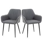 Matsalsstolar i Linnetyg 2-Pack, Bekväma Kökstolar med Armstöd och Metallben, Modern Design för Matplatsen, Mörkgrå, 59,5 x 56,5 x 81 cm