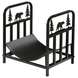 Vedställ Vedkorg Svart av Metall för Utomhus och Inomhus med Handtag Lastkapacitet upp till 50 kg 42 x 33,5 x 43 cm