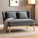 Soffa 2-sits Grå Chenille och Trä för Vardagsrum Liten Soffa med Hög Rygg och Mjuk Sits Modern Design