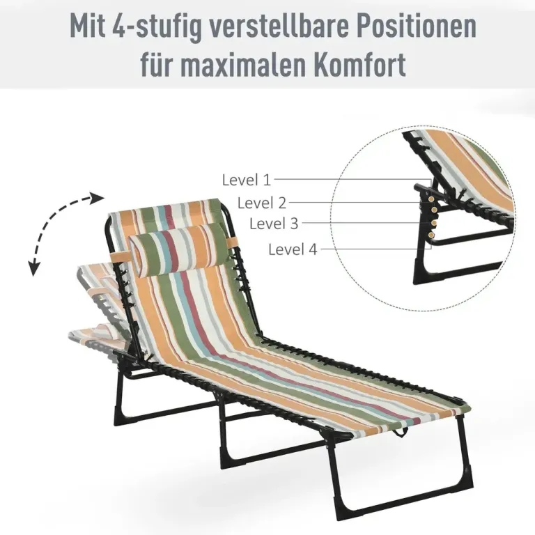 Solstol Solsäng Hopfällbar med Ryggstöd Flerfärgad
