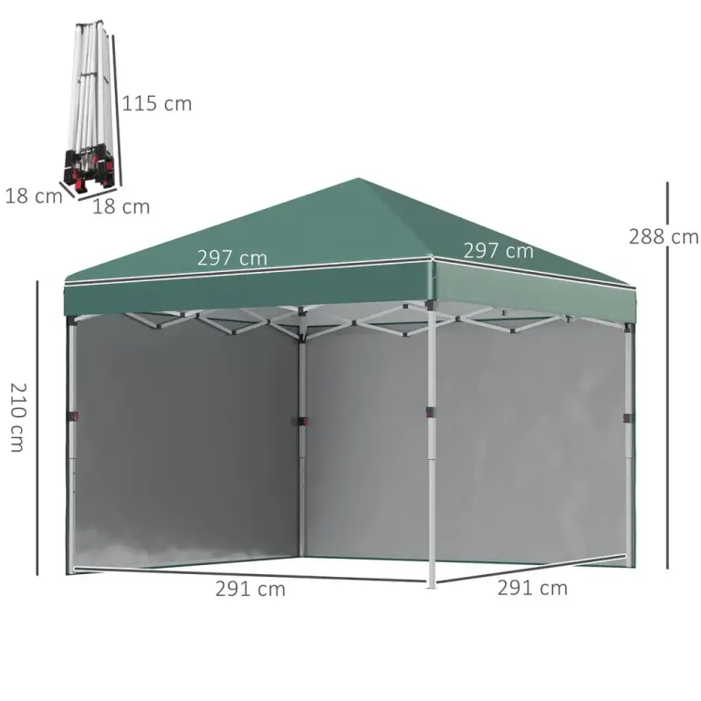 Trädgårdspaviljong Pop-up Partytält Grön 3 x 3 m