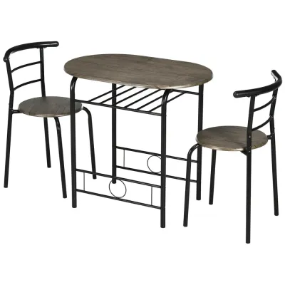 Bistroset 3 Delar Kompakt Matgrupp med Bord och Två, Svart