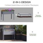 Upphöjd Odlingsbänk med Drivhus, 2-i-1 Planteringslåda med Polykarbonattak, Skyddar Tomater och Grönsaker, Grå, 120 x 54 x 112/122 cm