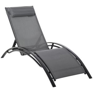 Justerbar Solsäng i Aluminium, Bekväm Solstol med Hjul, Väderbeständig Design för Trädgård och Pool, Grå, 171 x 64 x 82 cm