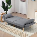 Bäddsoffa 3-Sits Soffa Grå av Linnelook och Trä för Vardagsrum Soffa med Sovfunktion och Justerbart Ryggstöd 170 x 83 x 80 cm