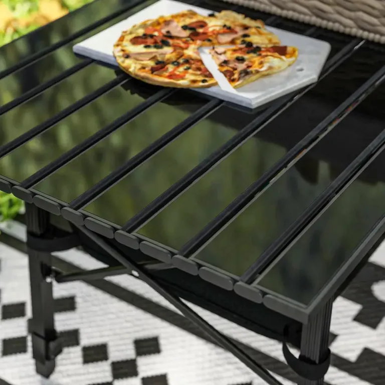 Campingbord Fällbord med Förvaringskorg Svart av Aluminium