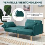 Bäddsoffa och 3-sits Soffa med Bäddfunktion samt 2 Kuddar och Justerbart Ryggstöd Hållbar och Bekväm Grön Linneoptik och Trä för Hemmet