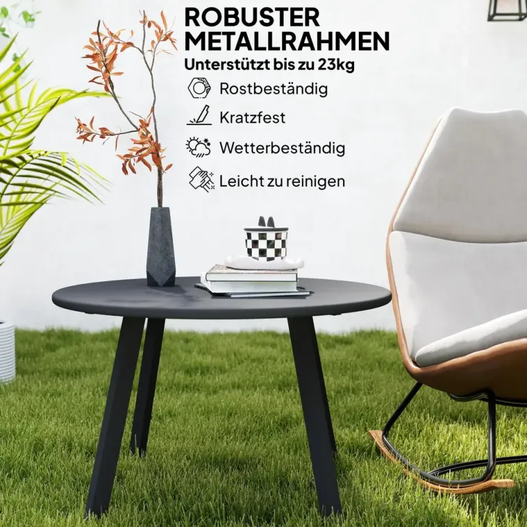 Sidobord Balkongbord Runt Svart av Metall 70 x 42 cm