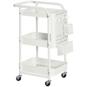 Rullvagn med 3 Lådor, Praktisk Kökshylla på Hjul, Smidig Förvaring för Kök och Kontor, Vit, 51,5 x 32 x 75,6 cm