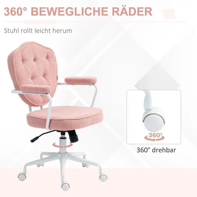 Kontorsstol Skrivbordsstol Rosa av Teddyfleece och Metall