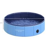 Hundbassäng Plaskdamm Blå PVC och Trä för Hundar Robust Pool Halkfri Botten 80 X 20 Cm