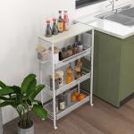 Köksvagn Serveringsvagn Vit av Stål för Kök och Matsal med 3 Plan och Korgbänkskrok Förvaringsvagn på Hjul Praktisk 58 x 18,5 x 87 cm