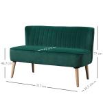 Soffa 2-sits Mörkgrön Tyg och Trä för Vardagsrum Retro Soffa med Träben och Mjuk Stoppning Kompakt 117x57x77 cm