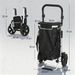 Dramatenvagn 3 i 1 Svart Tyg och Aluminium för Shopping Hopfällbar Shoppingvagn med Kylfack och Hjul Lättvikt 40 liter Robust och Smidig