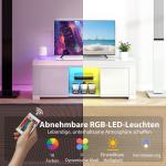 TV-skåp med LED-belysning, 2 Skåpdörrar, Glashylla och Kabelhål i Spånskiva, Vit