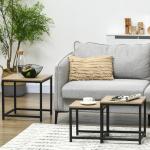 Soffbord Sidobord Set om 3 Natur av Trälook och Stål för Vardagsrum och Soffhörna Modern Design med Stålstomme Praktisk