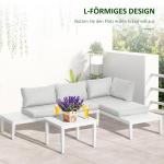 Loungegrupp i Aluminium 3 Delar, L-Formad Hörnsoffa med Bord, Modern Utemöbel för Balkong och Terrass, Gräddvit