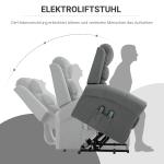 Elektrisk Vilstol med Massagefunktion och Värme, Ståhjälpsfåtölj med Fjärrkontroll, Linne, Grå, 90 x 91 x 106 cm