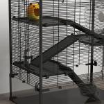 Hamsterbur Gnagarbur 4-Vånings Bur Svart av Metall och Glas för Dvärghamstrar Komplett med Hjul och Hydda 78,5 x 48,5 x 80 cm