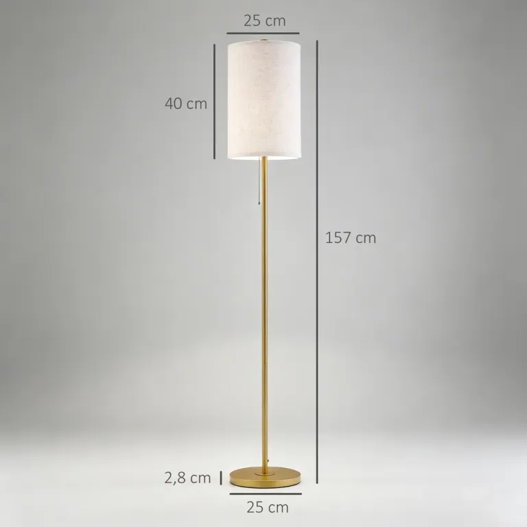 Golvlampa med Linne Lampskärm och Stål Stativ, Cremevit