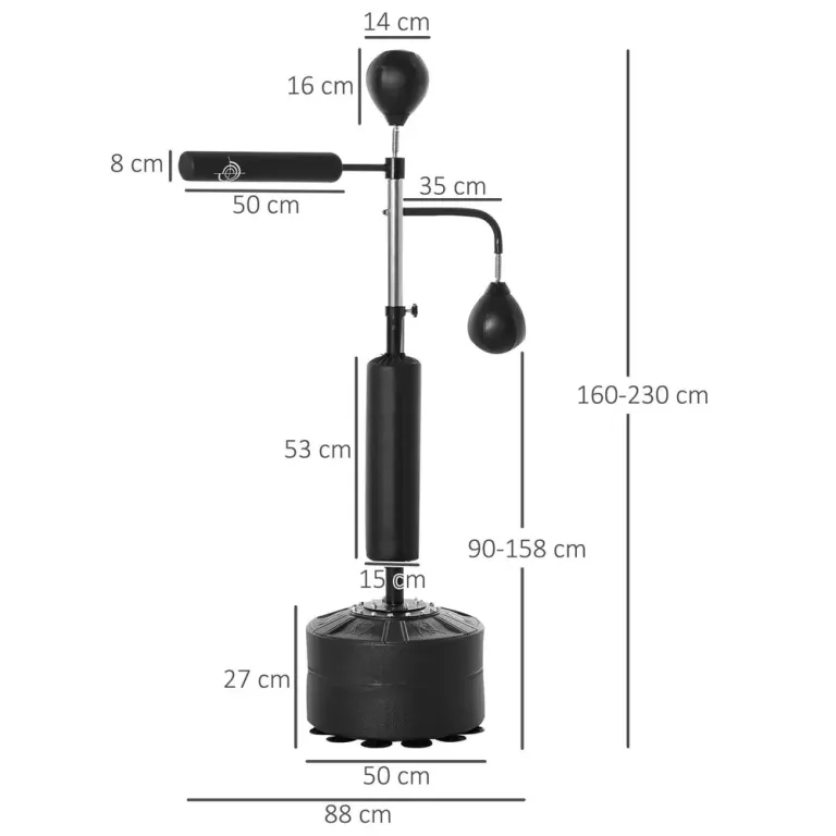 Boxningsstation med 2 Speedbollar 160–230 cm, Svart