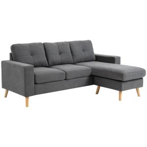 Hörnsoffa L-Form Grå av Linnelook och Trä för Vardagsrum 3-Sits Soffa med Schäslong Modern Design Bekväm 93 x 136 x 85 cm