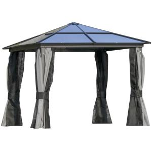 Lyxig Trädgårdspaviljong i Aluminium, Stabilt Partytält med Polykarbonattak, Väderbeständigt Uterum för Sommarfester, Brun/Beige, 3 x 3,6 m