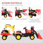 Pedaltraktor med Släp och Frontlastare Pedalgrävare för Barn från 3 År Röd 179 X 42 X 59 Cm
