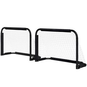 Fotbollsmål Träningsmål Svart av Metall och Nät för Trädgård Set om 2 Hopfällbara Mål 90 x 36 x 60 cm